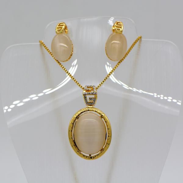 New Trendy Natural opal Necklace Set 18K Real Gold Plated Rhinestone Necklace Earrings