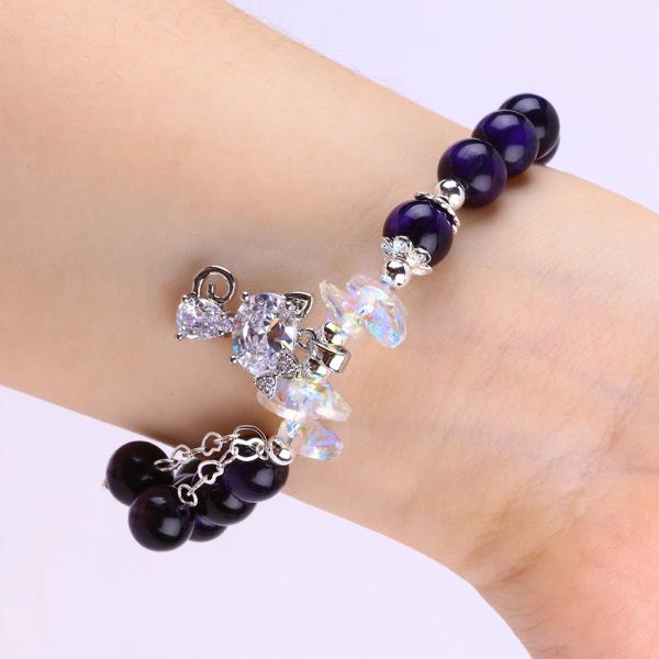 Ojo de tigre morado Pulseras de piedra semipreciosa de 8 mm con perlas Pulseras de piedra preciosa hechas a mano