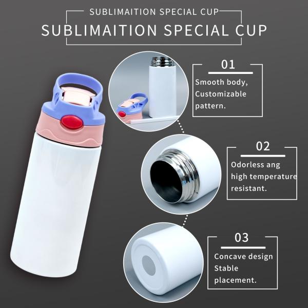 Sublimation en vrac 6 packs 12 oz en acier inoxydable sublimation en blanc tasse Sippy double paroi isolée pour enfants tumbler avec poignée couvercle anti-déversement pour boissons d'eau