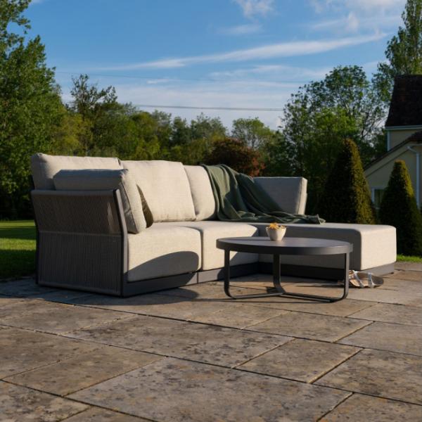 Villa Backyard L Shape Sectional Sofa with All Weather Fabric and Aluminum Frame by AJUNION