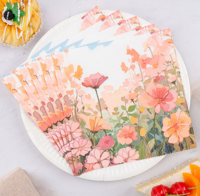 Galsang Flower Printed Napkins Square Dinner Napkins for Western Restaurants Pure Wood Pulp