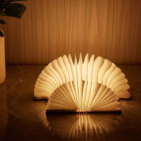 Hanging Wooden Jellyfish Origami Pleated Paper Lamp LED Reading Light