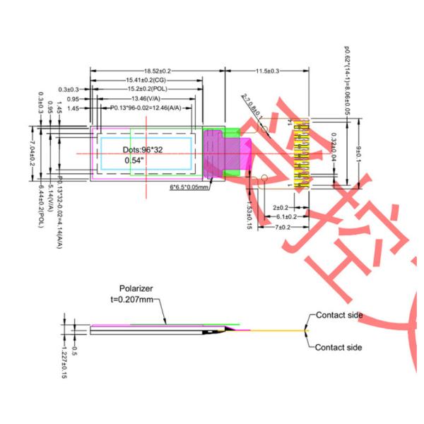 0.54 Inch PMOLED Display Module,  96X32 Resolution , IIC Interface , Driving IC CH1115