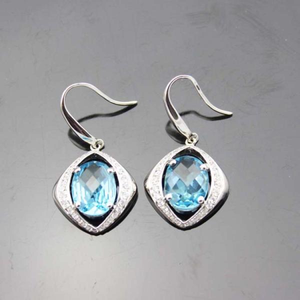 Sterling Silver Blue Topaz Cubic Zircon Dangle Earrings(PSJ06215)