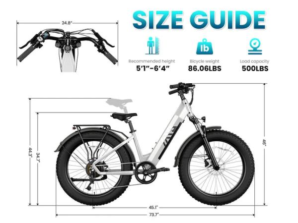 48V 26 Inch Fat Tire Electric Bike for City Commuting & Off-Road with Long Range