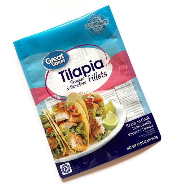 Custom print 3 side seal pvc logo plastic seafood storage stand up packaging bag with zipper