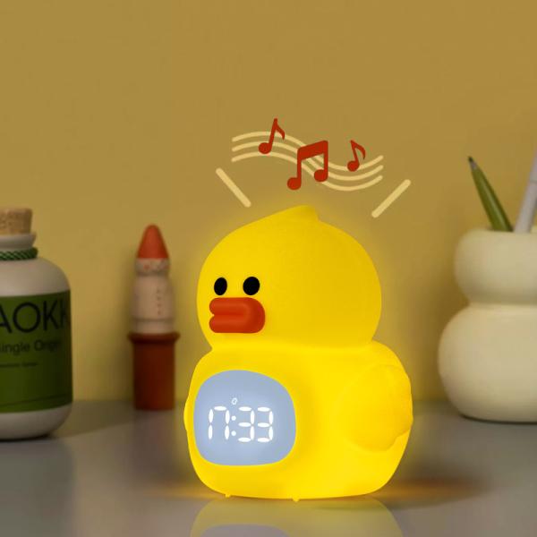 Decoração do quarto do bebê e do menino Lindo portavel LED Pato Alarme de silicone com luz noturna