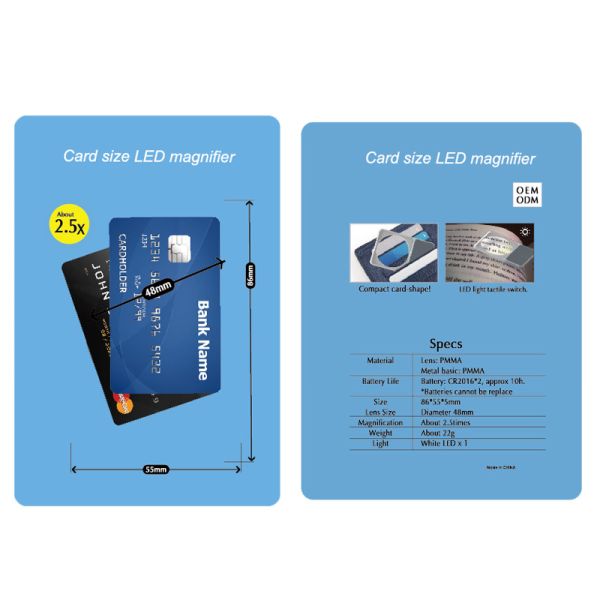 Credit Card Screen Magnifier LED Illuminated 2.5X 48mm Diameter Bundle Wallet Purse Magnifying Glass Pocket Card