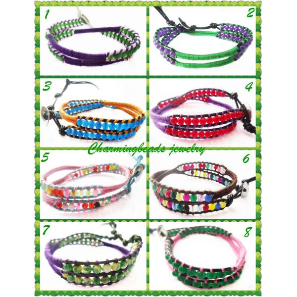Multicolor Semi Precious Stone Bracelet, Gemstone Leather Wrap Bracelet, Wrap Bangle 36cm