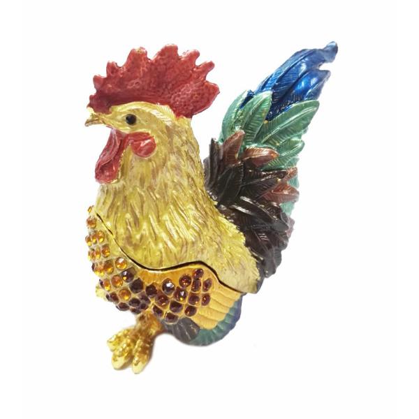 Metal enamel beautiful rooster figure status jewelry box for cock year gifts