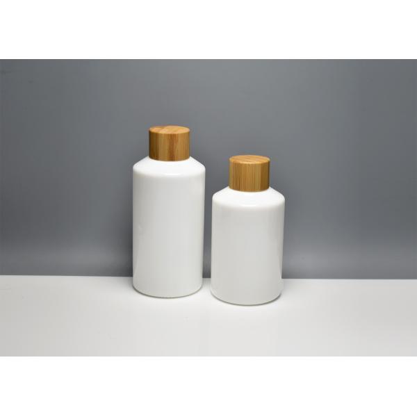 BG-106X(1), 100ml 150ml opal white glass bottle with bamboo screw cap, eco friendly cosmetic glass containers wholsale