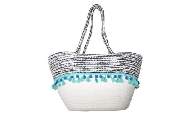 ECO Friendly Fashion Summer Tote Handbag Bohemian Handmade Bali Bags Straw Beach Bag Cotton Canvas Shopping Bags