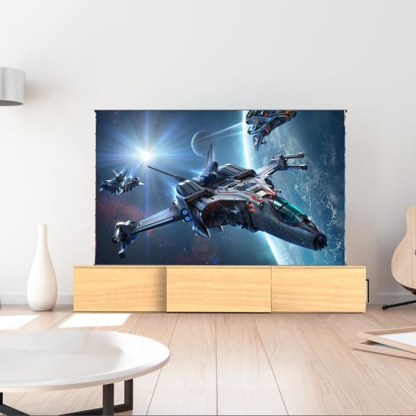 Armoire de télévision motorisée 100 pouces Armoire de télévision laser brun pour projecteur ultra court