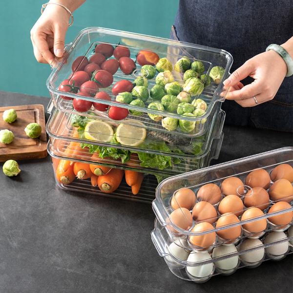 Hot Selling Kitchen Usage Transparent PET Refrigerator Fridge Organizer Clear Storage Box with Lid