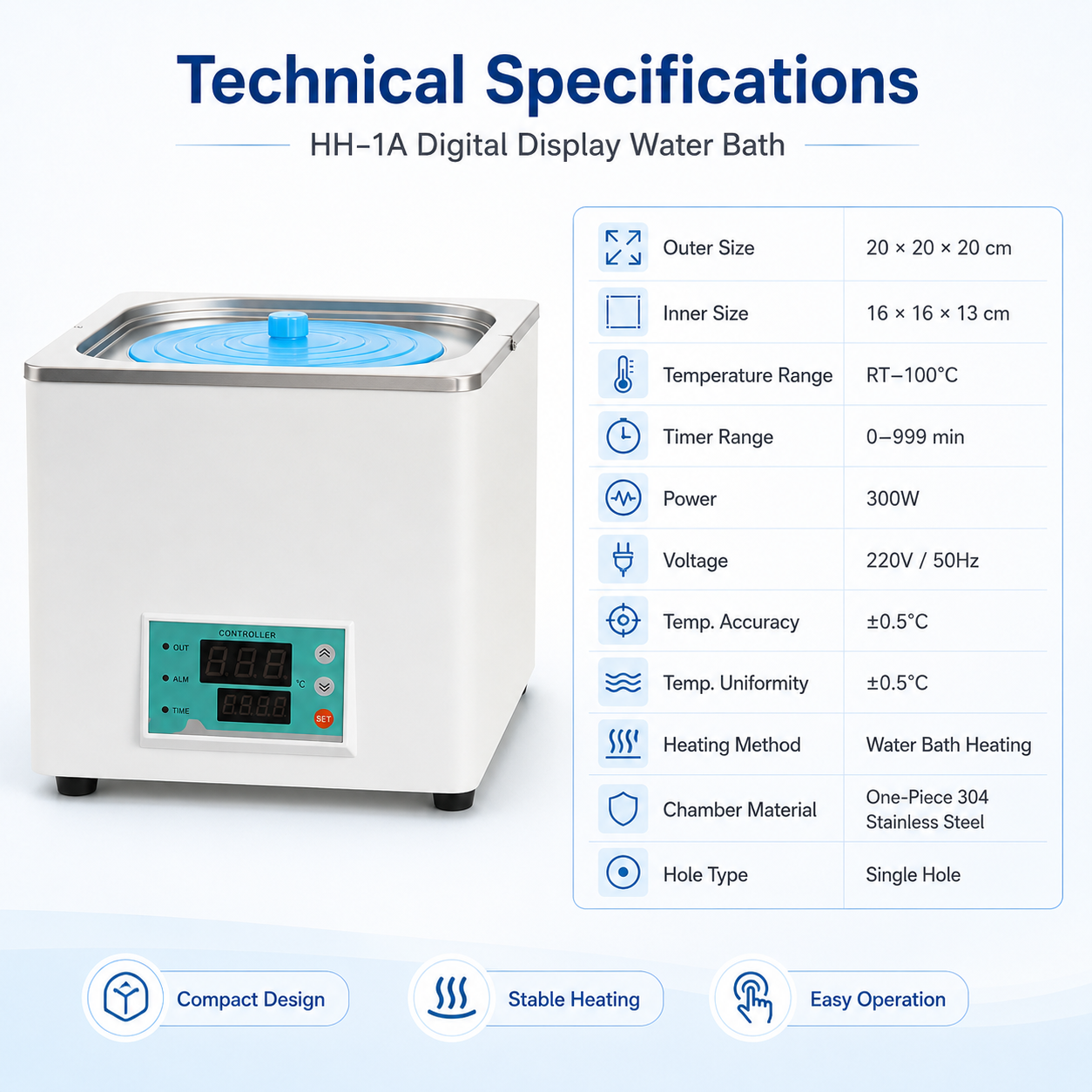 Cenlee Digital Constant Temperature Water Bath 300W Laboratory Heating Bath for Medical Sample Incubation and Testing