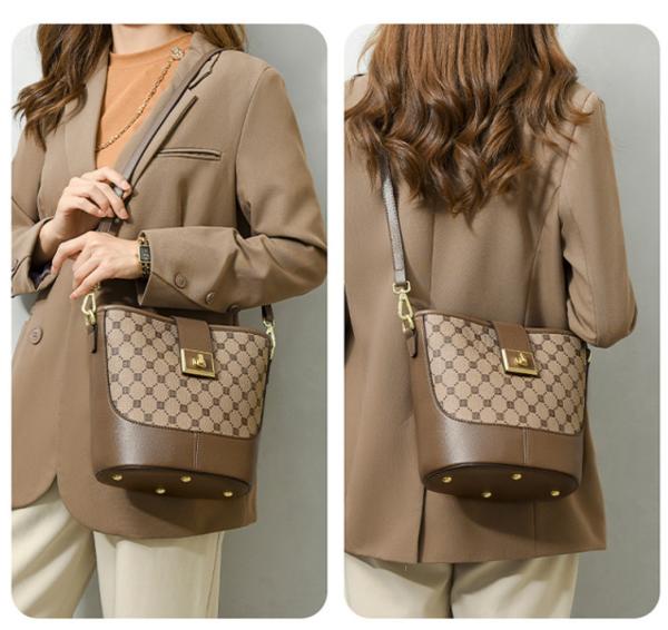 Zipper Women Shoulder Handbag Large Capacity Bucket Crossbody Shoulder Handbag