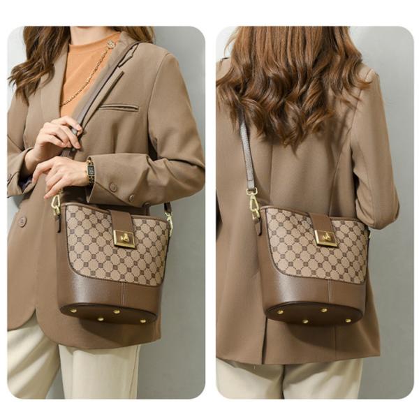 Zipper Women Shoulder Handbag Large Capacity Bucket Crossbody Shoulder Handbag