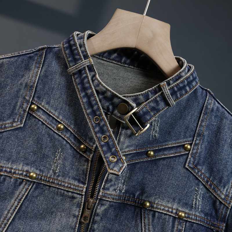 Solid Color Solid Color Youth Trend Long Sleeve mens denim jacket wholesale Polyester 19% Zipper Custom (JK712)