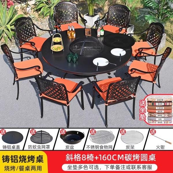 Outdoor Cast Aluminum BBQ Table And Chairs Set Seats 2-10 People