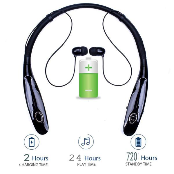 V5.0 Sports Stereo Foldable Retractable Bluetooth Headphones Neckband Retractable
