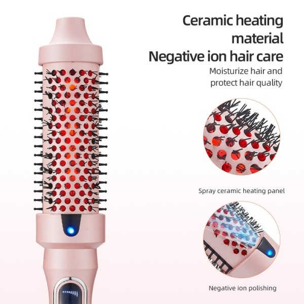 2-in-1 Compact Electric Infrared Ionic Curling Comb Straightening Iron with PTC Heater & LED Display for Household Use