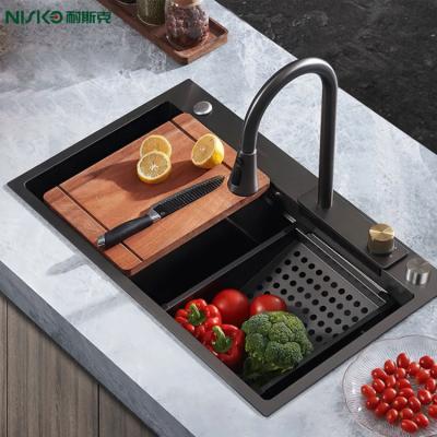 Fregadero de cocina de doble tazón de acero inoxidable hecho a mano