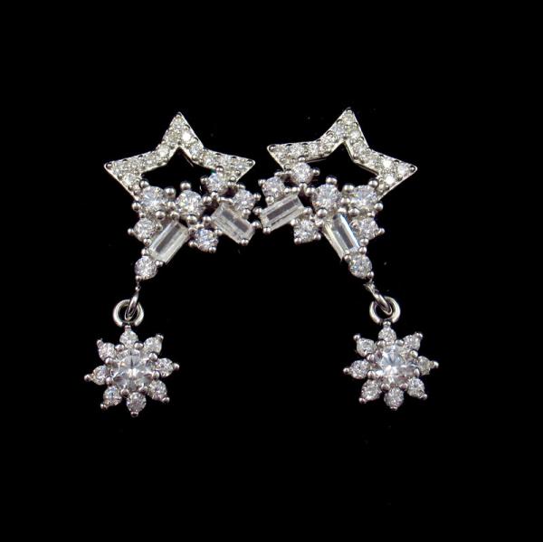 Chenqi Sterling Silver Stud Earrings Whale Hollow Cubic Zirconia For Ladies