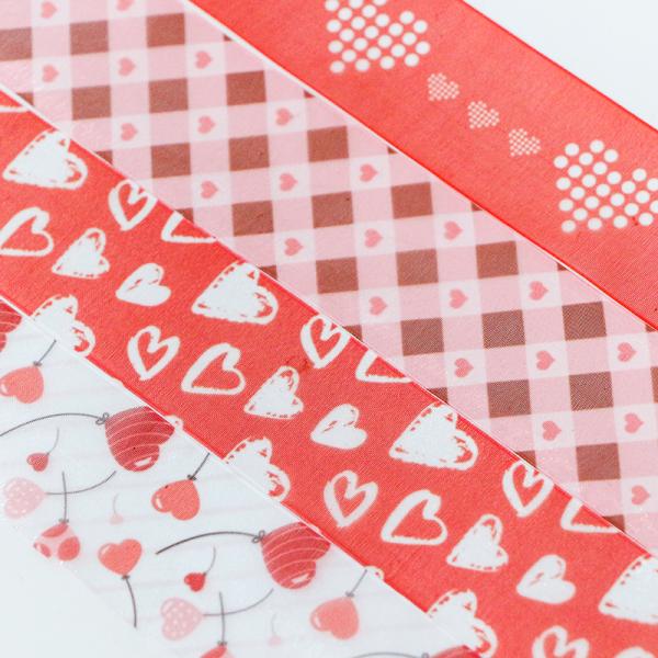 Valentine's Day Heart Organza Ribbon 3.5cm for High Tenacity Christmas Decoration