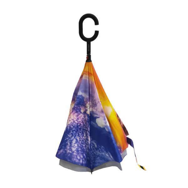 Upside Down Cars C Handle Reverse Inverted Umbrella Double Layer Windproof
