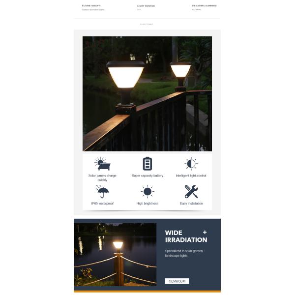 IP65 Waterproof Outdoor Solar Fence Lights With 3.2V 8000mAh Battery