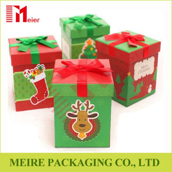 Matte lamination Coardboard Paper Christmas Print Customized design with ribbon for apple