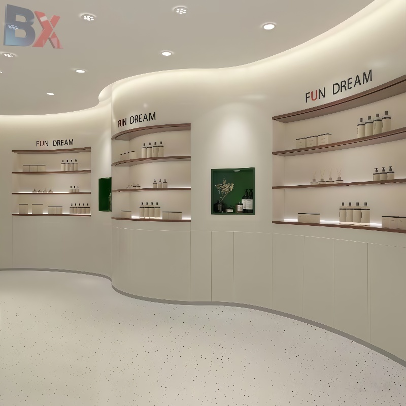 Custom 3D Design Eco-Friendly Heavy Duty Perfume Display Stand LED Lighting Wooden Fragrance Showcase Retail Stores