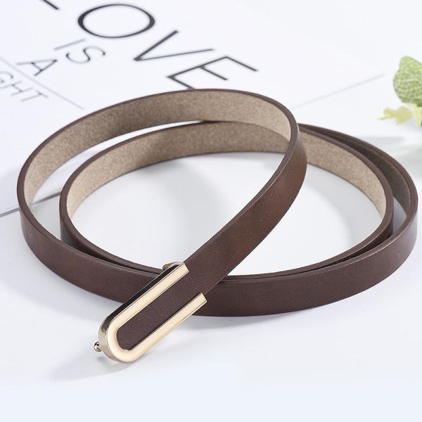 Korean-Style Leather Belts U-Shaped Gold Buckle Belts Thin Adjustable Women Belts