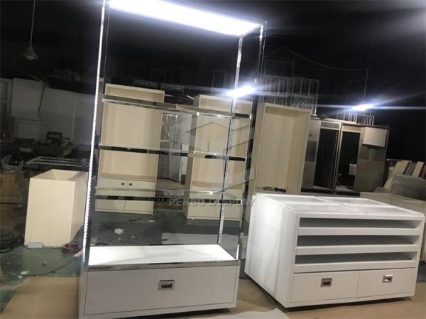 Armário de exposição de vidro do projeto do monômero para sacos com iluminação do diodo emissor de luz T4