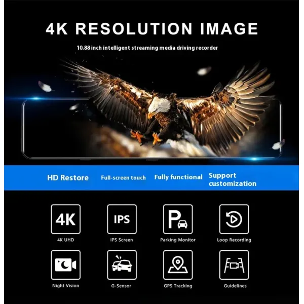 4K HD 10 Inch Full Screen Car Streaming Dashcam With Dual Lens CarPlay Integration