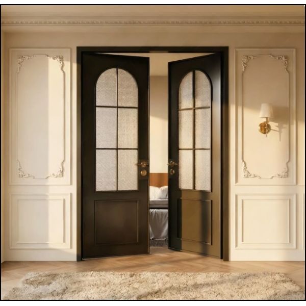 Custom French Vintage Black Doors Titanium Magnesium Aluminum Alloy Glass Double Door Kitchen Bedroom Balcony Partition Door