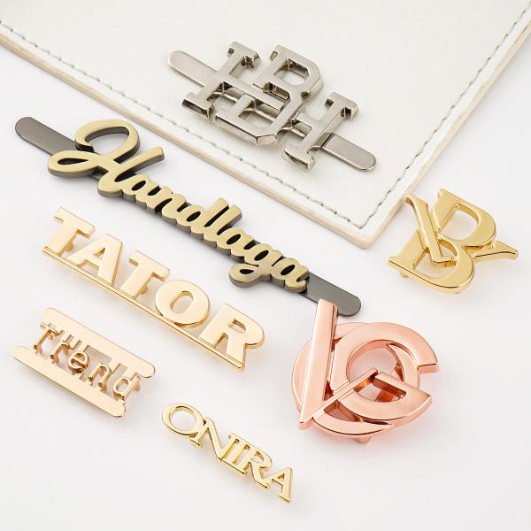 Bags Customized PU Leather Patches Label Plate Metal Logo Sewing Metal Letter Logo