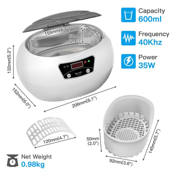 Limpeza ultrassônica 35W 600ML dos monóculos do líquido de limpeza 42kHz da joia do OEM do agregado familiar do consumidor dos Skymen