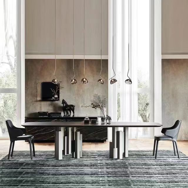 Sintered Stone Nordic Style Dining Table Modern Marble Ceramic Top Rectangle Dining Room Home Furniture Dining Table and Chair Set