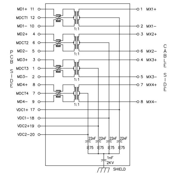 1000BASE-T 1X1 Port Tab UP PoE RJ45 MagJack com LED JK0-0229NL