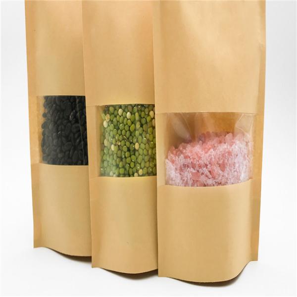 Food Grade Zipper Kraft Paper Pouch , Dry Food Stand Up Pouch With Window