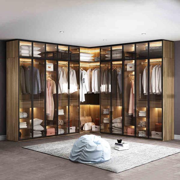 78in Bedroom Wardrobe Closets Aluminium Sliding Wardrobe Door Profiles With Lighting