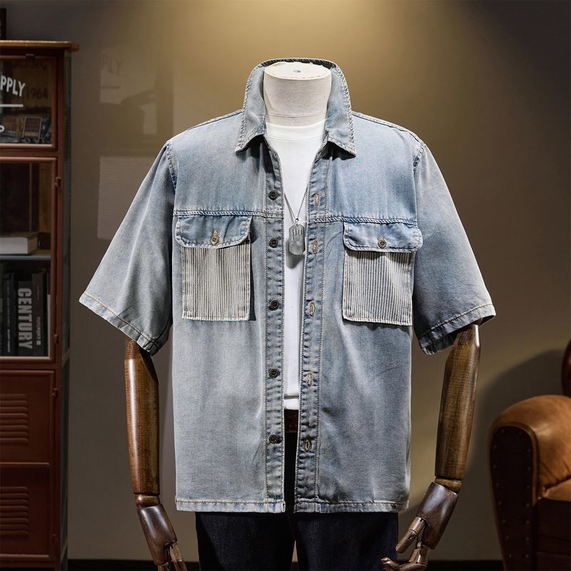 Solid Color Summer 2026 Non Stretch mens wholesale dress shirts Lapel Collar Short Sleeve Custom (CS030)