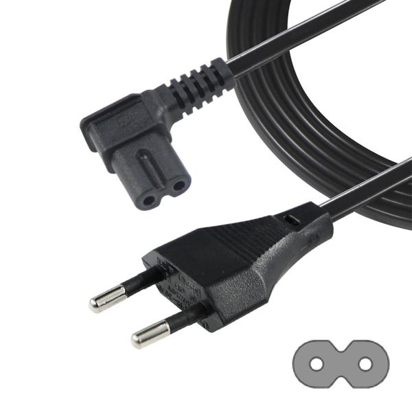 EU 2Pin to Angled C7 Power Cord VDE Approved PVC/Rubber