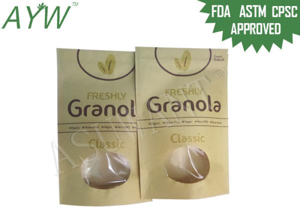 Moisture Proof  Stand Up Kraft Bag With Window, Kraft Paper Food Packing Bags With k