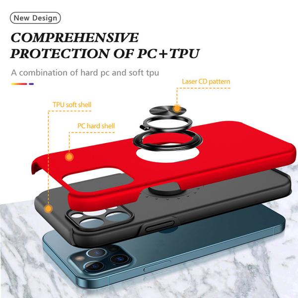 Dual Layers Finger Grip Phone Case Foldable Kickstand Camera Lens Protection For Car Mount