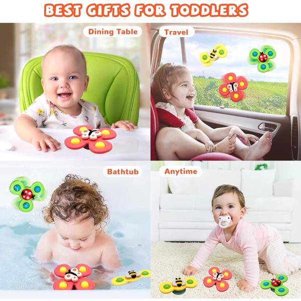0-6 Year Olds Unisex Sensory Learning Toys 3 Pcs Suction Cup Spinner for Bath Time Fun