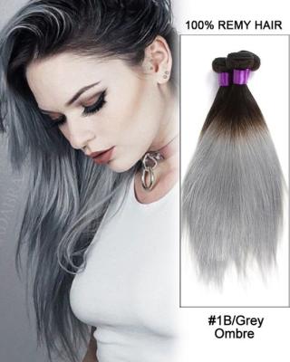 1B Gray Ombre Human Hair Extension Weave Silky Straight 100% Indian Remy Hair