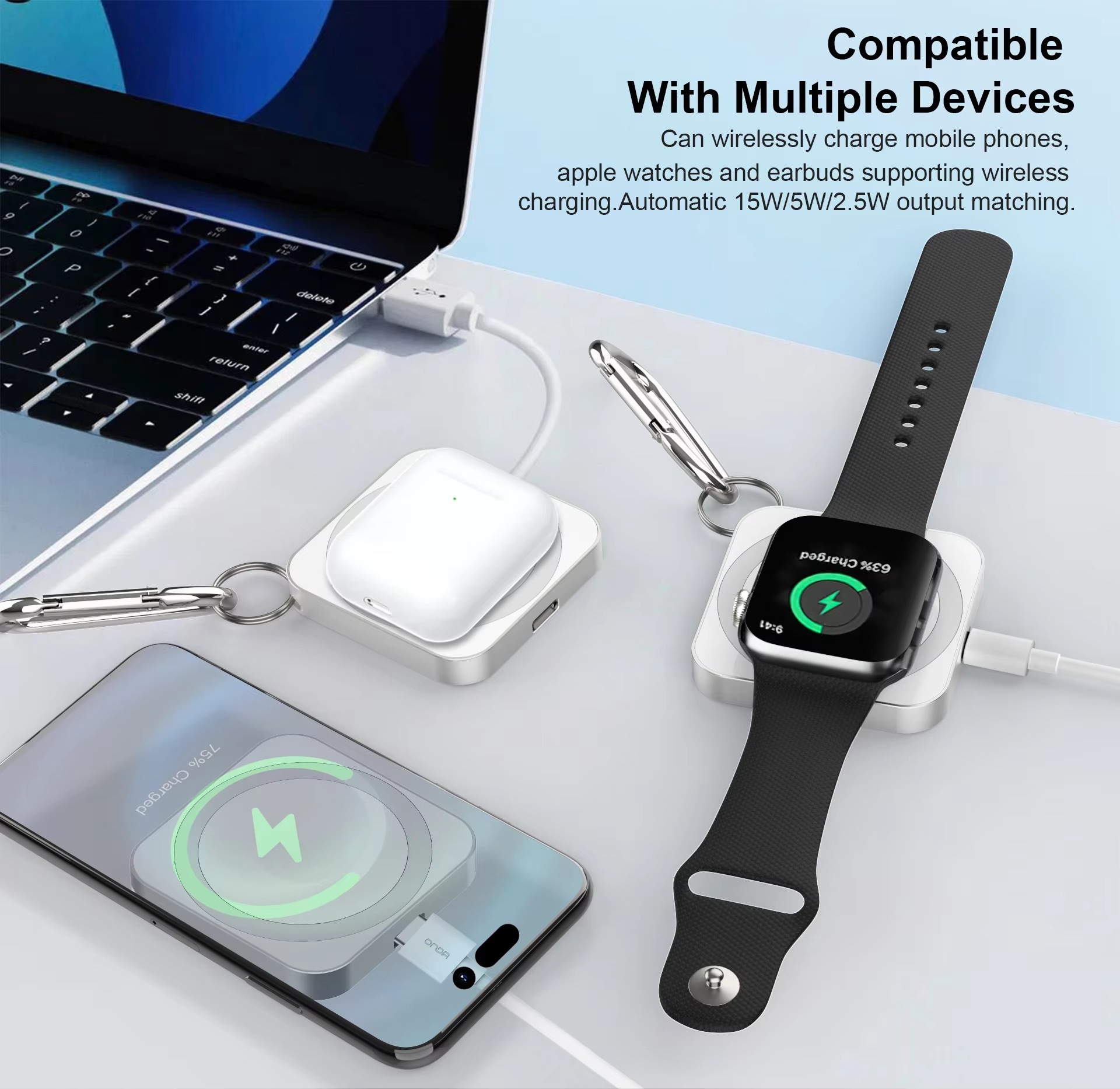 Multifunctional Charger Wireless PowerBank 3 in 1 with USB C Input and Wireless Output Supporting Fast Charging Technology
