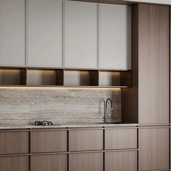 Custom New Luxury Modern Wood Door Material Wood Grain Kitchen Cabinets for Villa